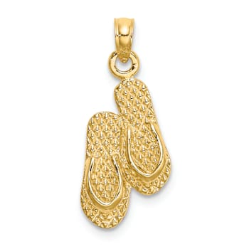 14k Yellow Gold 3D Textured Reversible Key West Double Flip-flop Charm
