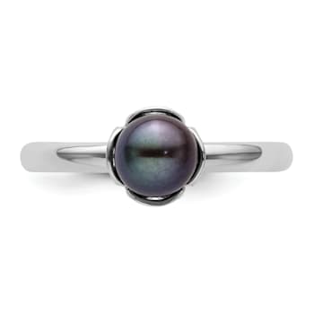 Rhodium Over Sterling Silver Stackable Expressions Black Freshwater
Cultured Pearl Ring