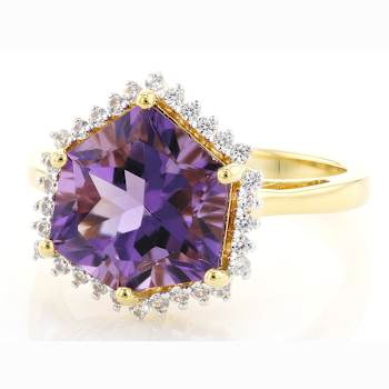 Amethyst And White Zircon Ring In 18K Gold Over Sterling Silver 5.01ct