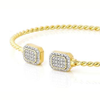 Polished Lab-Grown Diamond Rope-Motif Flex Bangle In 18K Gold Over
Sterling Silver