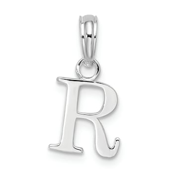Sterling Silver Polished Block Initial -R- Pendant
