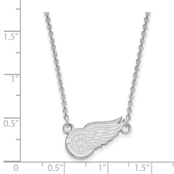 Rhodium Over Sterling Silver NHL LogoArt Detroit Red Wings Pendant Necklace