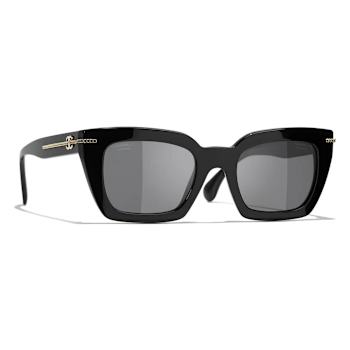 Chanel Black Frame with Gold Chain Detail / Gray Polarized Frame Sunglasses
