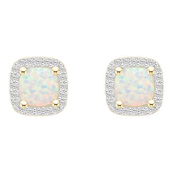 5mm Cushion Created Opal And Created White Sapphire 10k Yellow Gold Halo
Stud Earrings