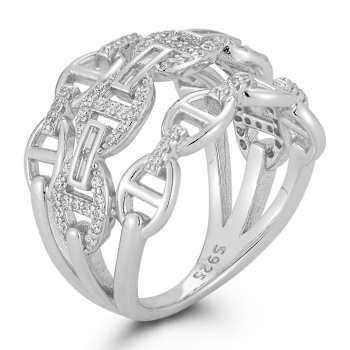 Rachel Zoe CZ Triple Mariner Row Ring in Rhodium Over Sterling Silver