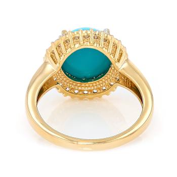 Turquoise And White Zircon Round Ring In 18K Gold Over Sterling Silver 0.43ctw