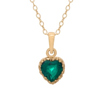 Green Lab Created Emerald 14K Yellow Gold Over Sterling Silver Heart
Pendant with Chain 0.68ctw