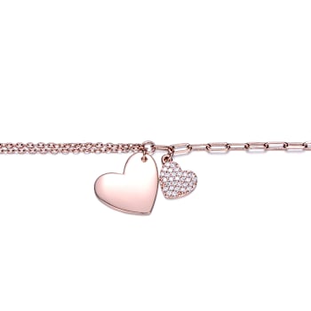 Heart Charm CZ Pave Bracelet In 18K Rose Gold Over Brass