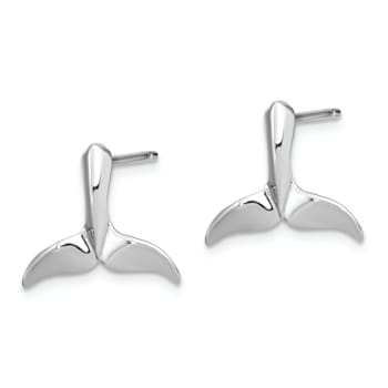 Rhodium Over 14k White Gold Whale Tail Stud Earrings