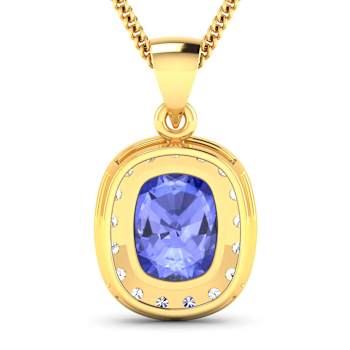 3.10ctw 14K Yellow Gold Tanzanite and White Diamond Pendant with 18 inch
Cable Chain