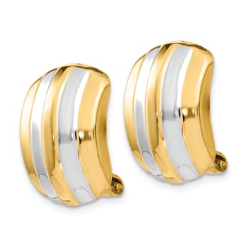 14k Yellow Gold and Rhodium Over 14k Yellow Gold Ribbed Non-pierced
Omega Back Earrings