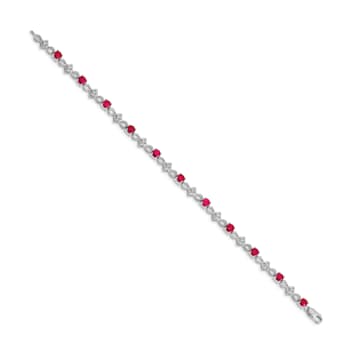 Rhodium Over 14k White Gold Diamond and Ruby Bracelet