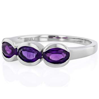 Amethyst Three-Stone Ring In Platinum Over Sterling Silver