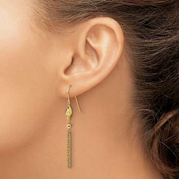 14k Yellow Gold Diamond-Cut Bead and Chain Dangle Earrings