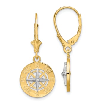 14k Yellow Gold and 14k White Gold Mini Nautical Compass Dangle Earrings