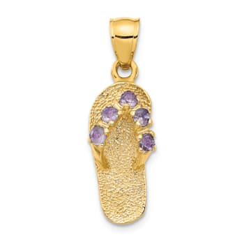 14k Yellow Gold Textured 3D June Cubic Zirconia Birthstone Flip Flop Pendant