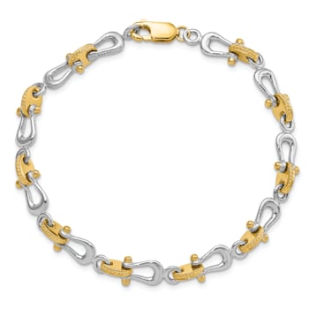 14k Yellow Gold and 14k White Gold Textured Mariner's Link Bracelet