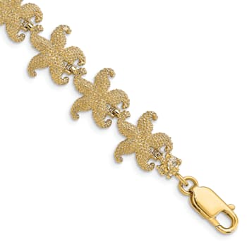14k Yellow Gold Textured Puffed Starfish Link Bracelet