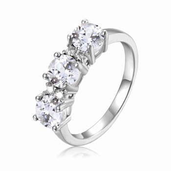 White Topaz and Moissanite Sterling Silver 3-Stone Ring