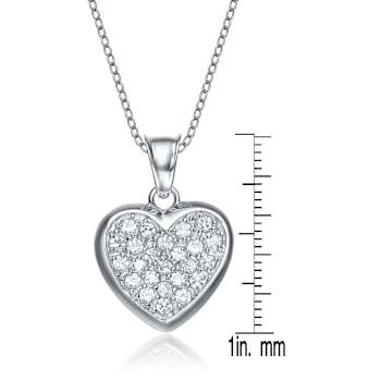 CZ Encrusted Heart Pendant Necklace In Sterling Silver