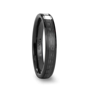 ONYX Black Carbon Fiber Inlaid Black Ceramic Wedding Band 4mm