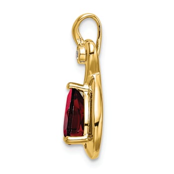 10k Yellow Gold 1.40 ctw Pear Garnet and Accent Diamond Pendant