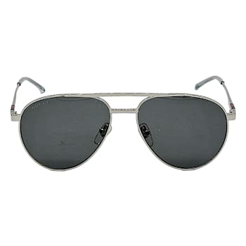 Gucci Silver Tone Aviator Frame / Gray Lenses Sunglasses