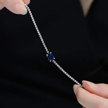 Sapphire Color CZ Station Bracelet In Sterling Silver