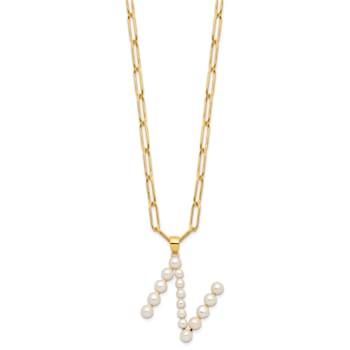 Gold Tone Sterling Silver 3-5.5mm Freshwater Cultured Pearl LETTER  N
18-inch Necklace
