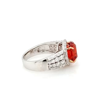 5.03 Cts Rhodochrosite and 1.20 Cts White Diamond Ring in 14K 2- Tone