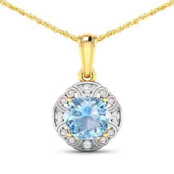 1.48ctw 14K Yellow Gold Aquamarine and White Diamond Pendant with 18
inch Cable Chain