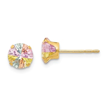 14k Yellow Gold Children's 6mm Multi-color Cubic Zirconia Stud Earrings