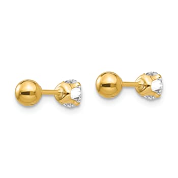 14K Yellow Gold Polished Reversible Cubic Zirconia and 4mm Ball Earrings