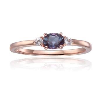Blue Lab Created Alexandrite and White Sapphire 14K Rose Gold Over
Sterling Silver Dainty Ring