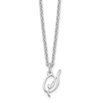 Rhodium Over Sterling Silver Letter S  Initial Necklace