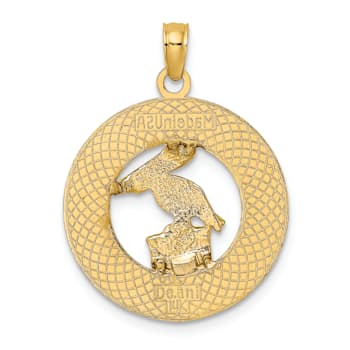 14k Yellow Gold Textured Lauderdale-By-The-Sea Fl with Pelican Pendant
