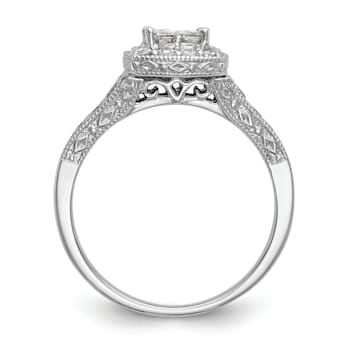 Rhodium Over 14K White Gold Diamond Cluster Engagement Ring 0.78ctw