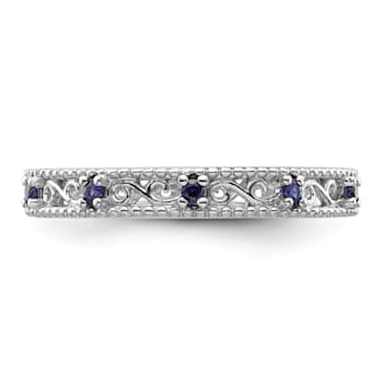 Sterling Silver Stackable Expressions Lab Created Sapphire Ring 0.2ctw