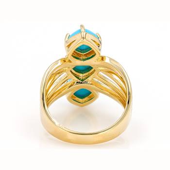 Turquoise Three-Stone Ring In 18K Gold Over Sterling Silver