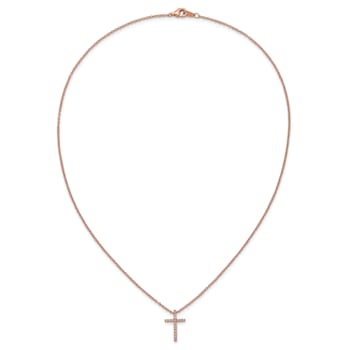 14K Rose Gold Over Sterling Silver Polished Cubic Zirconia Latin Cross Necklace