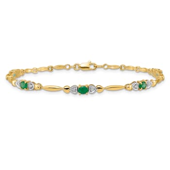 14k Yellow Gold and Rhodium Over 14k Yellow Gold Diamond and Emerald Bracelet