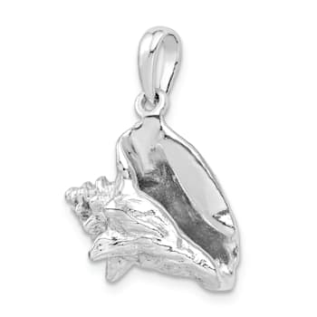 Rhodium Over Sterling Silver Polished 3D Conch Shell Pendant