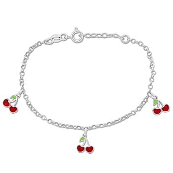 Children's Cherry Enamel Charm Bracelet in Sterling Silver