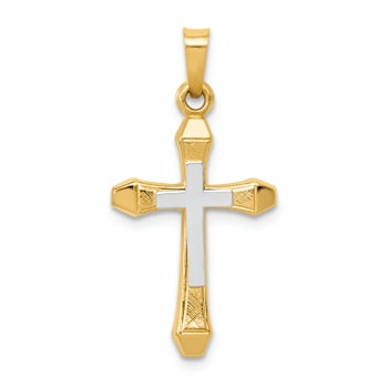 14K Two-tone Gold Textured Cross Pendant