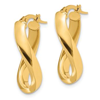 14k Yellow Gold Polished and Twisted 15/16" Oval Hoop Earrings