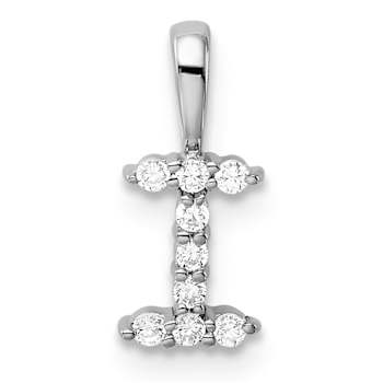 Rhodium Over 14K White Gold Lab Grown Diamond Letter I Initial Pendant