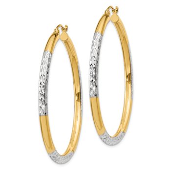 14k Yellow Gold and Rhodium Over 14k Yellow Gold Diamond-Cut 1 3/4"
Hoop Earrings