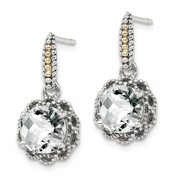 Sterling Silver with 14K Accent Antiqued Polished White Topaz Earrings