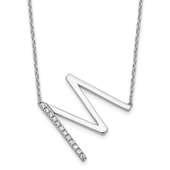 Rhodium Over 14k White Gold Sideways Diamond Initial M Pendant Cable
Link 18 Inch Necklace