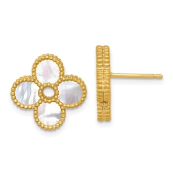 14K Yellow Gold Mother of Pearl Flower Post Earrings
